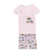 2 Piece Pajama Set (Short Sleeve & Shorts) - Thistle Ice Cream Truck with Graphic Top