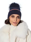 Angora Pom Hat in Navy/Cream/Orange