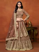Chocolate Brown Net Zari Embroidered Bridal Wedding Wear