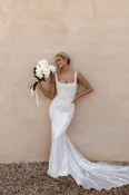 Beaded Square-Neck Fit-and-Flare Wedding Dress
