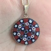 Vintage Italian Sterling Silver Millefiori Glass Pendant and Chain