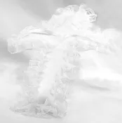 #130 – 11″ x 14″ – White Satin Cross w/lace edge Pillow