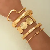 5Pcs/Set Punk Geometry Multilayer Bangles for Women Delicate Gold Color Metal Knot Cuff Bracelets Fashion Hip Hop Party Jewelry