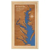 Chesapeake Bay Stained Wood and Distressed White Frame Lake Map Silhouette