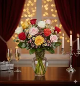 12 Mixed Rose Vase