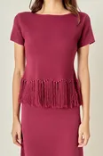 Fringe Hem Knit Top in Burgundy