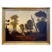19th Century American Landscape Painting in Style of George Caleb Bingham