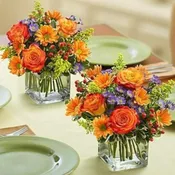 Autumn Floral Centerpieces in 5 x 5 Cubes (Sets of 2)