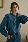 Benj Embroidered Denim Blouse – Blue