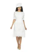 Plus Size Luxurious Lace Shift Dress – Off-White Elbow Sleeve