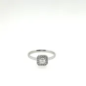 14K White Gold Asscher Halo Diamond Ring