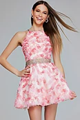 Coral Ruffle Halter Short Dress K26290