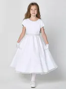 200 Girls White First Communion Dress w/ Satin Bodice & Crystal Organza Skirt