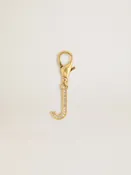 Charm aus goldfarbenem Messing in Form des Buchstabens J mit Glassteinchen