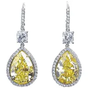 Twenty Carat Fancy Yellow Pear Shaped Diamond Dangle Earrings