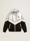 Windjacke für Damen aus technischem Gewebe in Silber und Schwarz