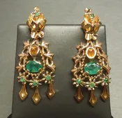 Antique 18KT Gold 3.50TCW Emerald Chandelier Earrings C1940