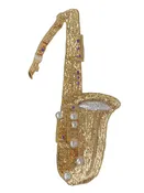Handmade Saxophone Appliqué - Gold/Silver Sequins - Glass Beads - Gemstones 19.5" x 12"