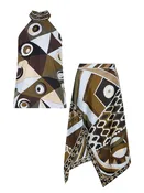 Abstract Geometric Halter Skirt Set