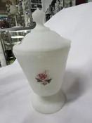 Fenton Artist Signed Cherry White Satin Pedestal Candy Dish
