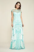 Cap Sleeve Gown With Fringe And Feather