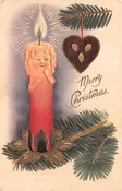 Christmas Greetings Fantasy Candle Face Heart Embossed Postcard AA116851