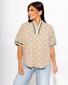 Jacquard Floral Contrast Trim Top