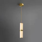 Alabaster Cylinder Pendant Light with Brass Accent – LED Mini Pendant