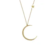 18K Gold Crescent Moon & Star Pendant with Diamonds