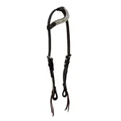 2074-J8 5/8" Wave one ear headstall chocolate leather holographic overlay with crystals and spots