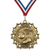 2.25" 10 Star Basketball Medal – Gold, Silver & Bronze with 30 Ribbon Options