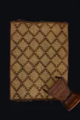 Small Sized Light Colored Tuareg Carpet with a Step Lattice Pattern and Decorative Leather Fringe (5'3" x 7')