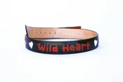Black Handmade Leather Belt "Wild Heart" Inlaid Design sz 32"