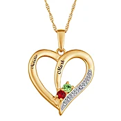 14K Gold over Sterling Birthstone & Name Heart Necklace