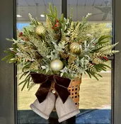 Golden Holiday Basket Door Hanger with Velvet Bow &amp;amp; Rustic Bells | Free Shipping