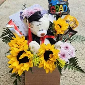 Graduation Box of Sunflowers and Chocolates