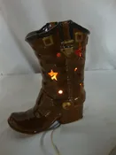 Vintage Ceramic Cowboy Boot Cutout Electric Night Light