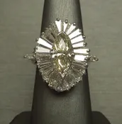 14KT White Gold 5.48TCW Fancy Yellow Diamond Solitaire &amp; Baguette Vintage Ballerina Ring C1960