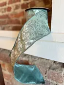 4” Damask Wired Ribbon, Seafoam -SOLD BY THE YARD