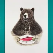 A2 Size Bear with Salmon Greeting Card - Blank Inside
