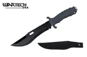 12.75" Black Hunting Knife Rubber Handle w/ Glass Breaker - H-4826-BK