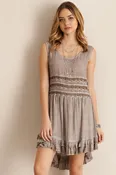 Faded Acid Wash Mocha Ruffle Lace Dress