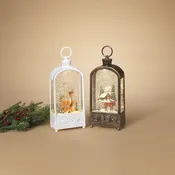 13.1"H B/O Lighted Holiday Scene Spinning Water Globe Lantern