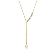14K Diamond & Pearl Lariat Necklace