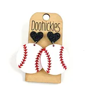 Baseball with Heart Dangle Earrings