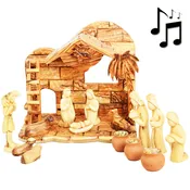 11″ Musical Wooden Nativity Set with Faceless Figurines – Wise Men Gifts with Incense