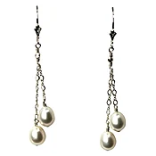 Dangle Earrings with Two Pearls | Genuine Cultured Freshwater Pearls | Professional Jewelry