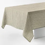 Aloe Green Ticking Stripe Linen Tablecloth