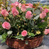 Pink Rose Wicker Basket