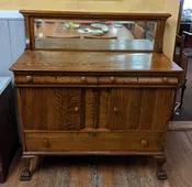 Oak Buffet Sideboard with Mirror | Lion Claw Feet | Tiger Grain | Quarter-Sawn Oak 23979
